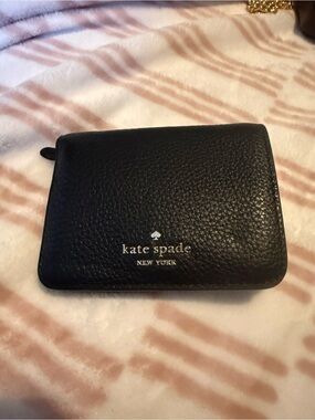kate spade Black Pebbled Leather Zip Card Wallet
